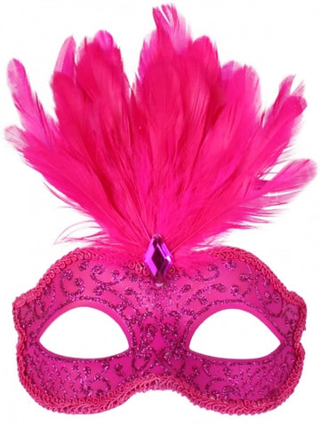 Mask - Daniella Hot Pink with Feathers