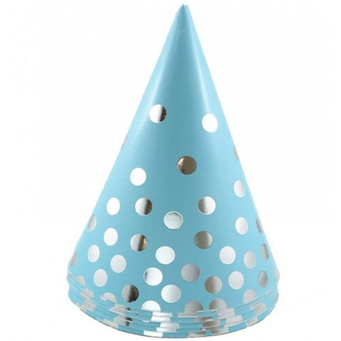 Party Hats - Cone Hats 150mm Blue/Silver Hot Stamping