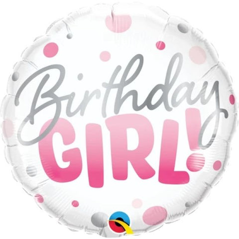 Foil Ballloon 18" - Birthday Girl Pink Dots