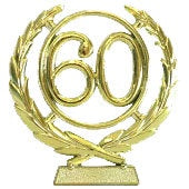 Cake Topper- 60th Wreath Plaque (Gold or Silver)