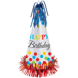 Party Hat - Bright Birthday Large Cone Hat w/Foil Fringe