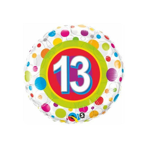 Foil Balloon 18'' - Age 13 Colourful Dots