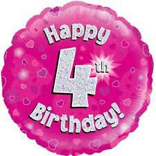 Foil Balloon 18" - Pink Holographic Happy 4th Bday Oaktree