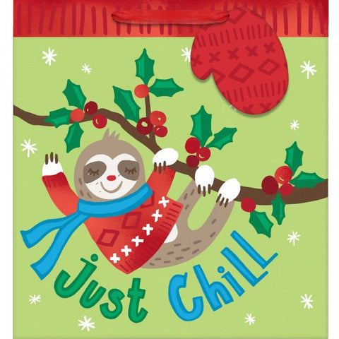 Gift Bag - Just Chill Sloth Large Square Gift Bag & Gift Tag Foil Hot Stamped