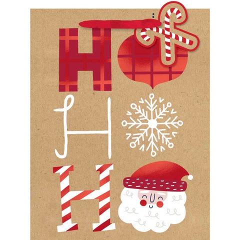 Gift Bag - Christmas Ho Ho Ho Medium Vertical Gift Bag & Gift Tag Foil Hot Stamped