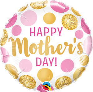 Foil Balloon 9" - Mother's Day Pink & Gold Dots (Air-filled Only)