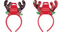 Christmas Headband - Red / Brown Sequin Antler Headband