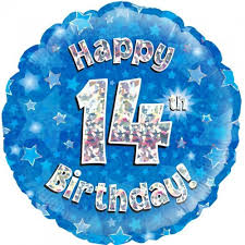 Foil Balloon 18" - Happy 14th Birthday Holographic Blue