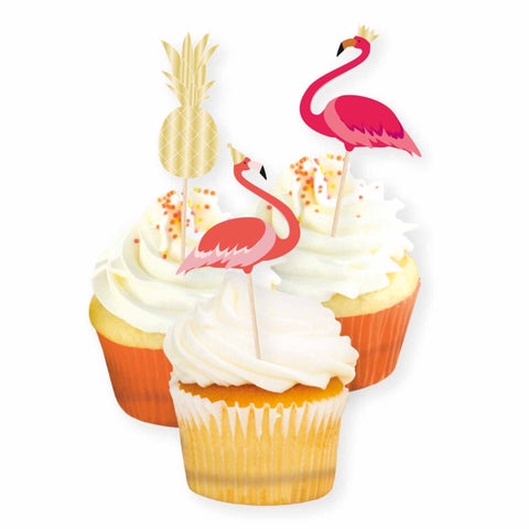 Picks - Flamingo & Pineapples Cake Picks 12Pcs
