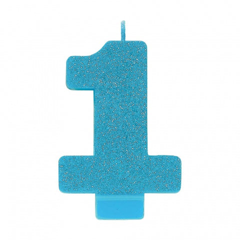 Candle - #1 Blue Glitter Number Candle
