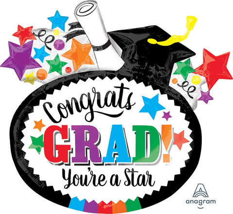 Foil Balloon Supershape - Congrats Grad! You're a Star