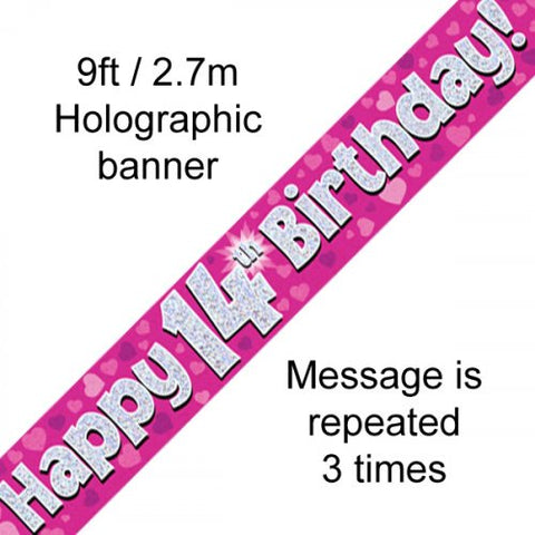 Foil Banner - 14th Birthday Holographic (Pink)