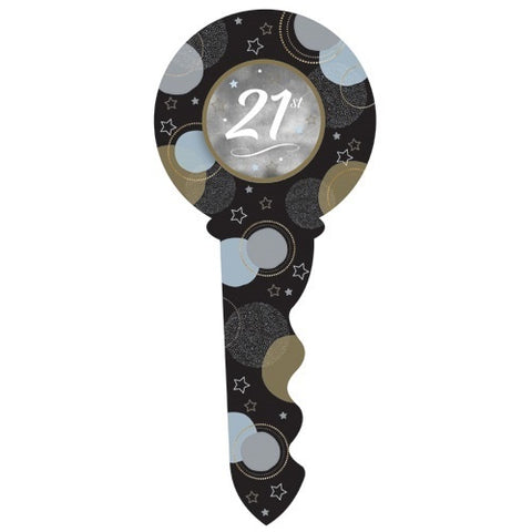 21st Keepsake Key - Black 21st Key With Stars & Circles