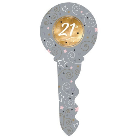 21st Keepsake Key - Grey 21st Birthday Key with Stars & Swirls