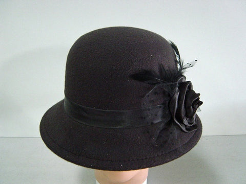 Black Cloche Hat - Black & Flower