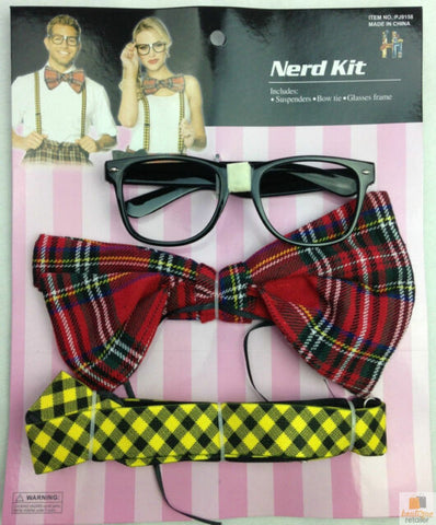 Nerd Kit - Geek Glasses Fancy Dress Retro Funny Braces Bow Tie