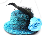 Mini Glitter Hat - Light Blue & Flower