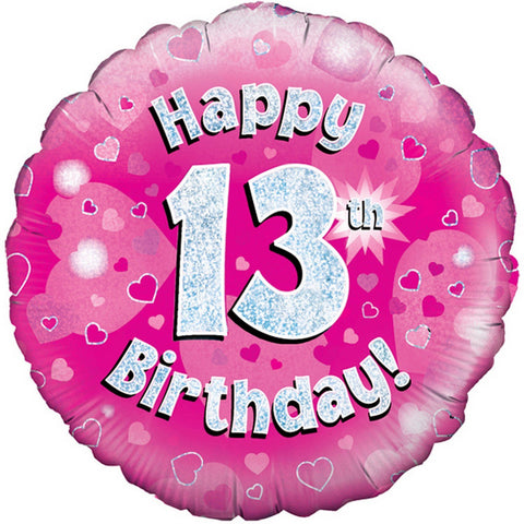Foil Balloon 18" - Happy 13th Birthday Pink Holographic