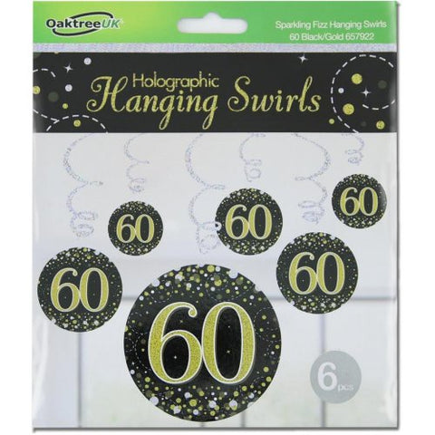Hanging Swirl - Sparkling Fizz 60th Black/Gold Pack 6