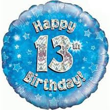 Foil Balloon 18" - Happy 13th Birthday Blue Holographic