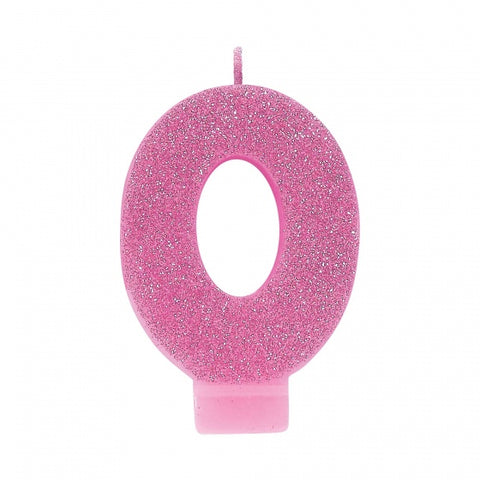 Candle - #0 Pink Glitter Numeral Candle
