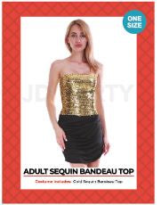 Costume - Adult Sequin Bandeau Tube Top Gold/Red