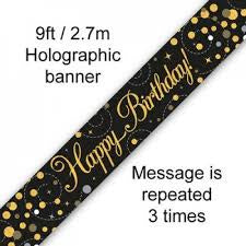 Banner - Happy Birthday Holographic Black & Gold”