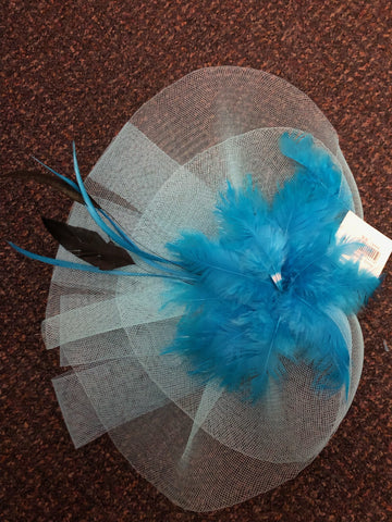 Fascinator Hair Clip With Feather - Blue / Cream