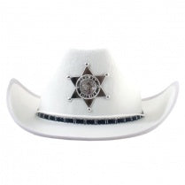 Cowboy Hat - White with Woven Band and Badge