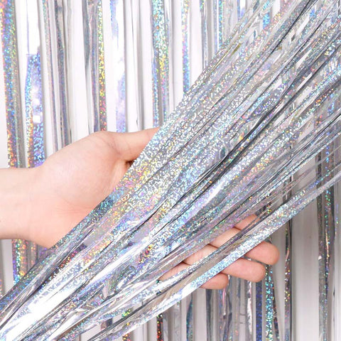 Foil Curtain - Holographic Shimmer Silver Foil Curtain