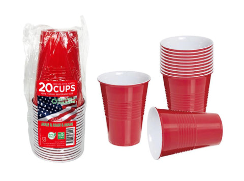Red Cups -  Reusable Plastic Cups 500ML 20PK