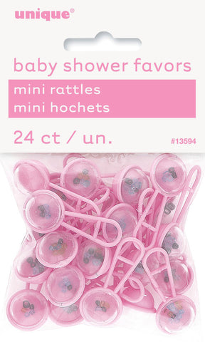 24 Mini Baby Rattles Pink