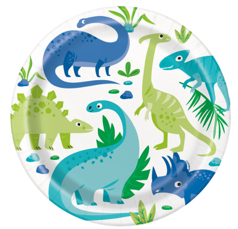 Paper Plates - Dinosaur Blue & Green 23cm 8pk