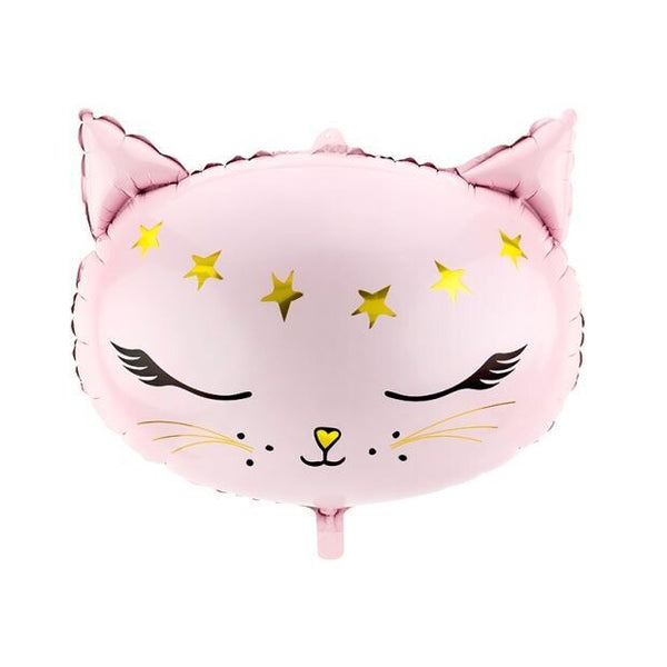 Foil Balloon - Matte Black / Light Pink Cat with Gold Metallic Elements