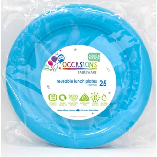 Reusable Lunch Plates - Azure Blue Pk 25