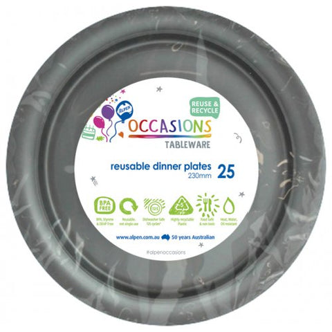 Reusable Dinner Plates - Silver Pk25