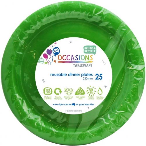 Plastic Dinner Plates - Lime Green Pk 25
