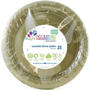 Reusable Plastic Dinner Plates - Gold Pk 25