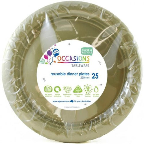 Reusable Plastic Dinner Plates - Gold Pk 25