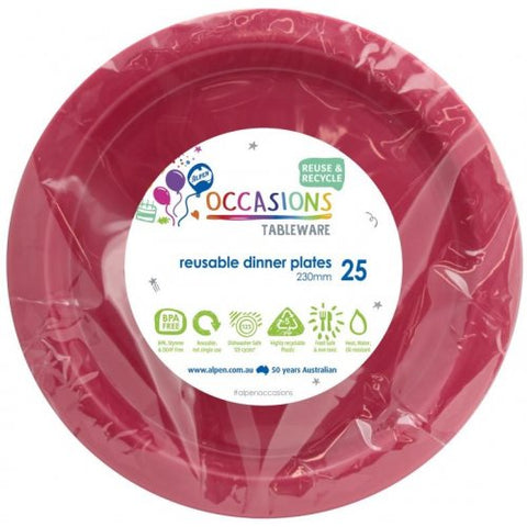 Reusable Dinner Plates - Burgundy Pk 25