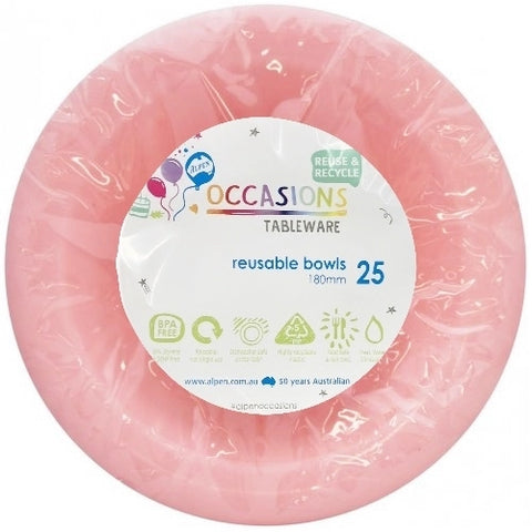 Reusable Plastic Bowls - Light Pink Pk 25