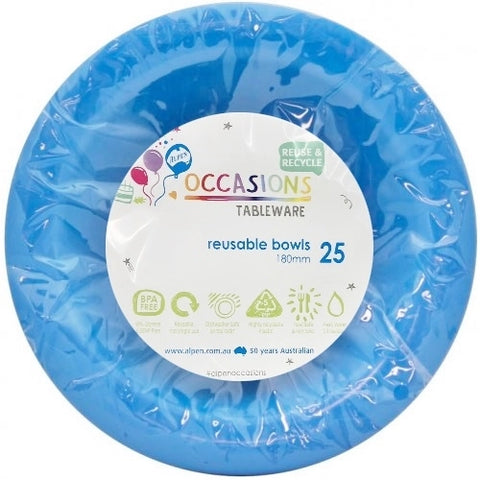 Reusable Plastic Bowls - Royal Blue Pk 25