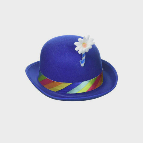 Clown Blue Derby Hat with Flower