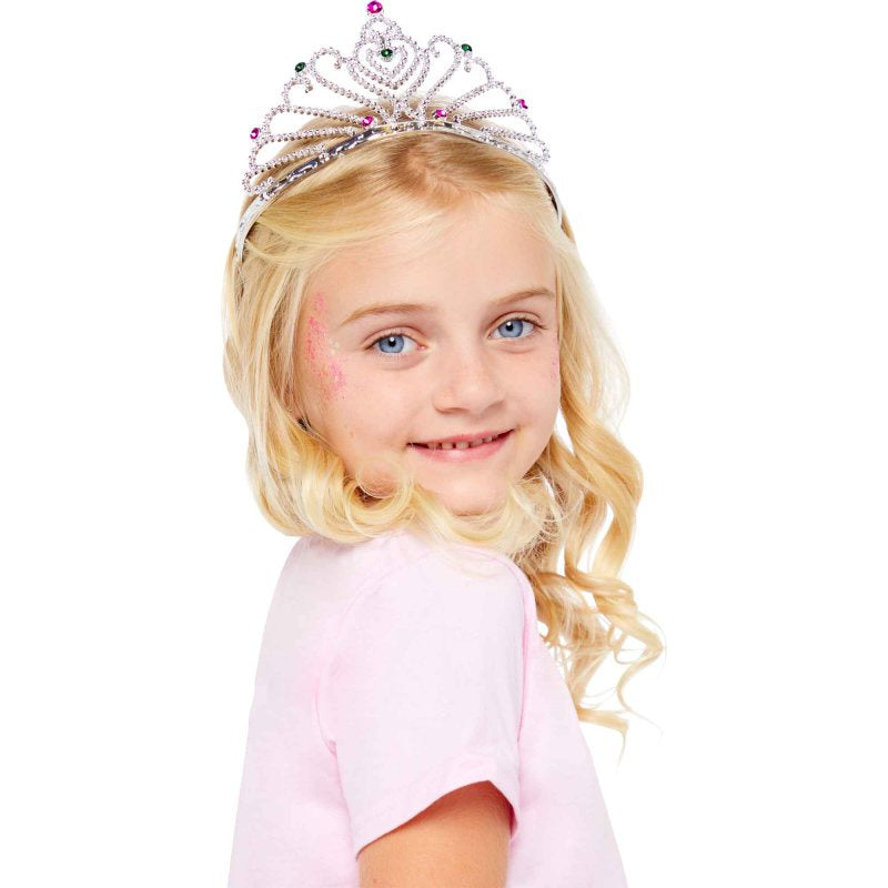 Tiara - Silver Crown with Hot Pink and Green Jewels