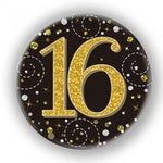Badge - 16th Black and Gold 75mm Sparkling Fizz 1PK