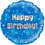 Foil Balloon 18'' -Blue Holographic Happy Birthday