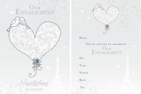 Invites - Engagement Party Filigree Heart Invitation Pad o 20