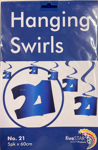 Hanging Swirls - 21st Birthday Blue Pk5