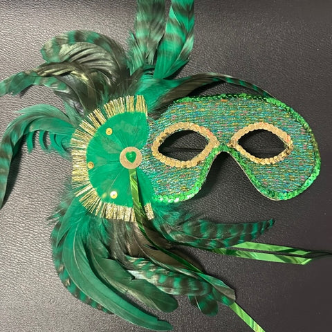 Mask - Green with Side Feathers