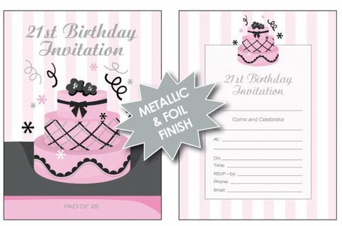 Invites - 21st Sweet Cake Invitation Pad of 25